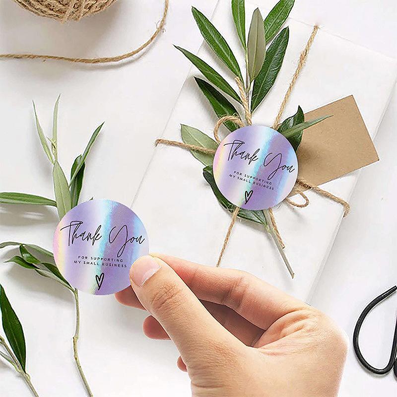 500 шт./рулон радужных лазерных благодарственных наклеек для малого бизнеса, самоклеящиеся этикетки для бутиков, упаковочные принадлежности