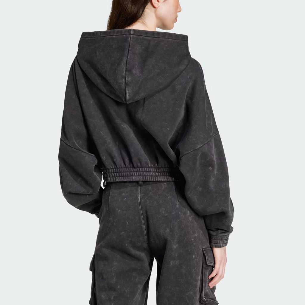 Adidas Originals Washed Out Crop Oversized Hoodie With Brand Logo Women Hoodies Black IW5573