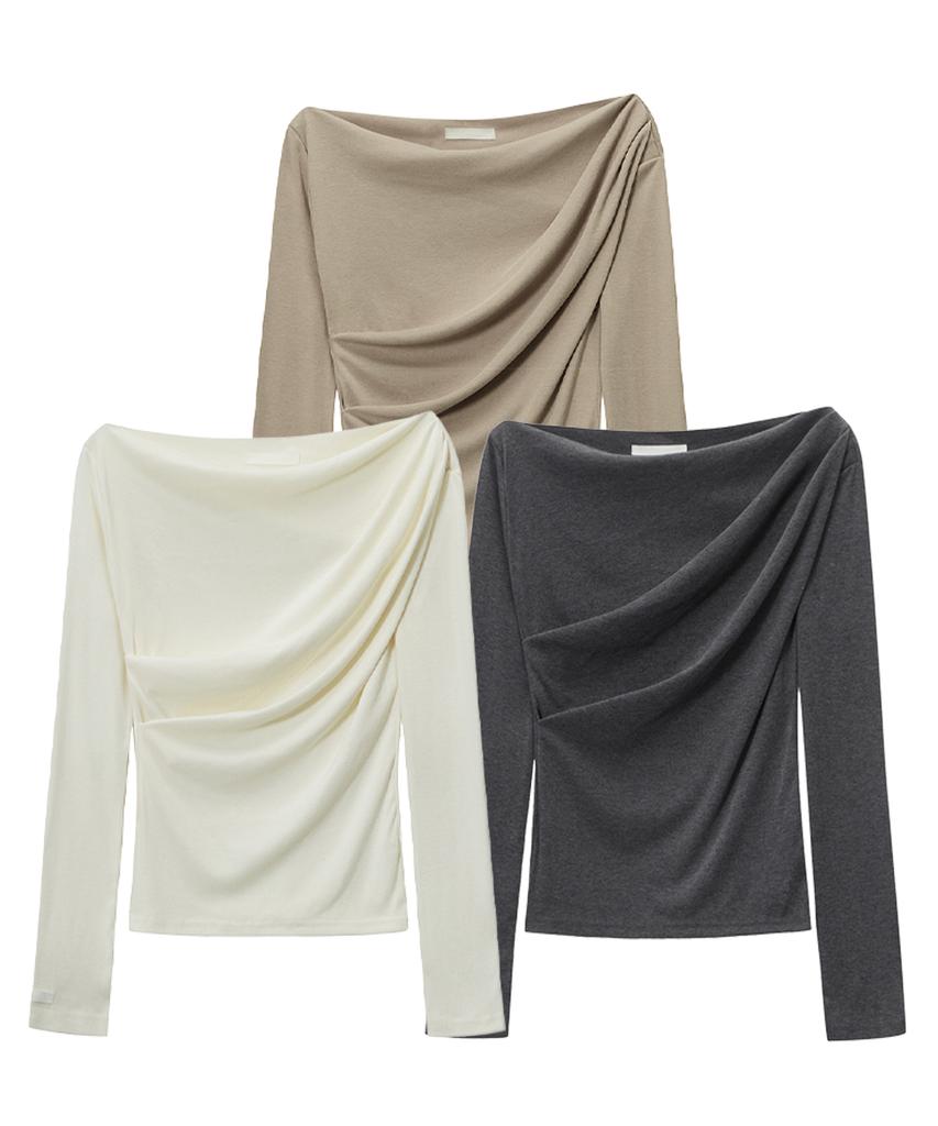 CNVS Boat Neck Draped Long Sleeve T-Shirt (3 Colors)