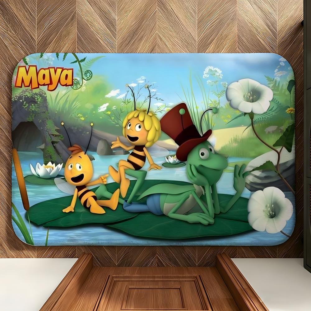 Cartoon M-Maya the B-Bee Floor Mat Soft Flannel Floor Mat Suitable for Entryways, Living Rooms, Bedrooms, and Bathrooms