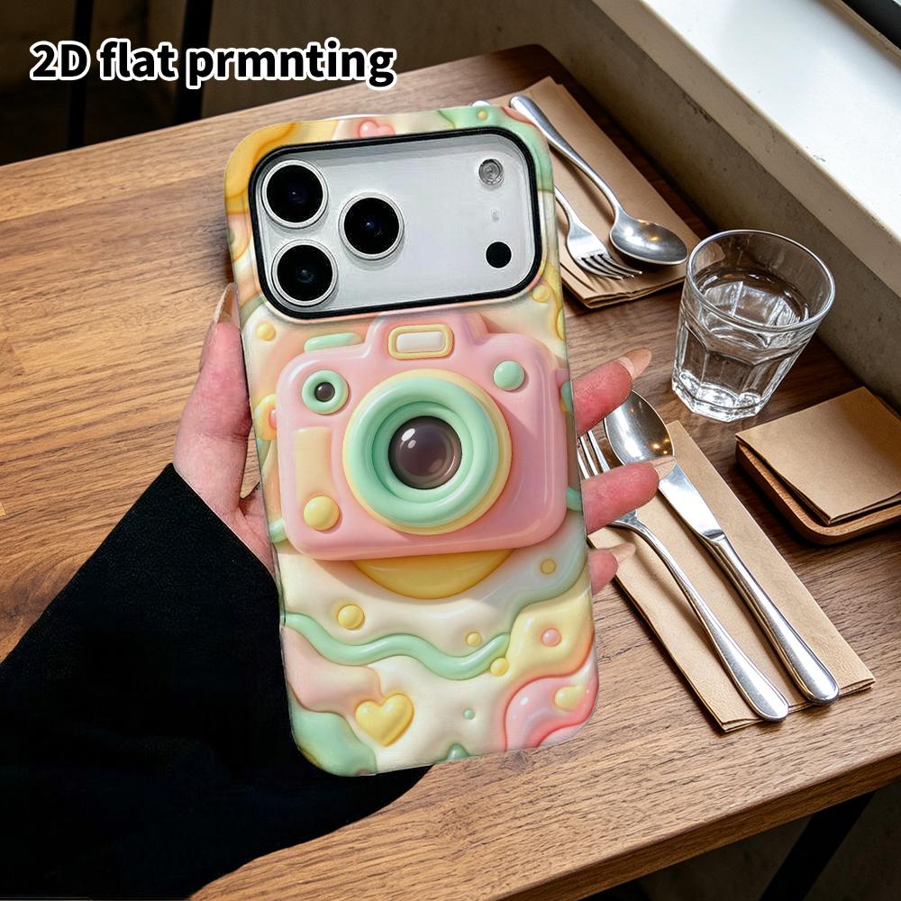Phone case: 2D flat design suitable for iPhone 18 17 16 15 14 13 Pro protective case, macaron camera, perfect Christmas and Halloween holiday gift