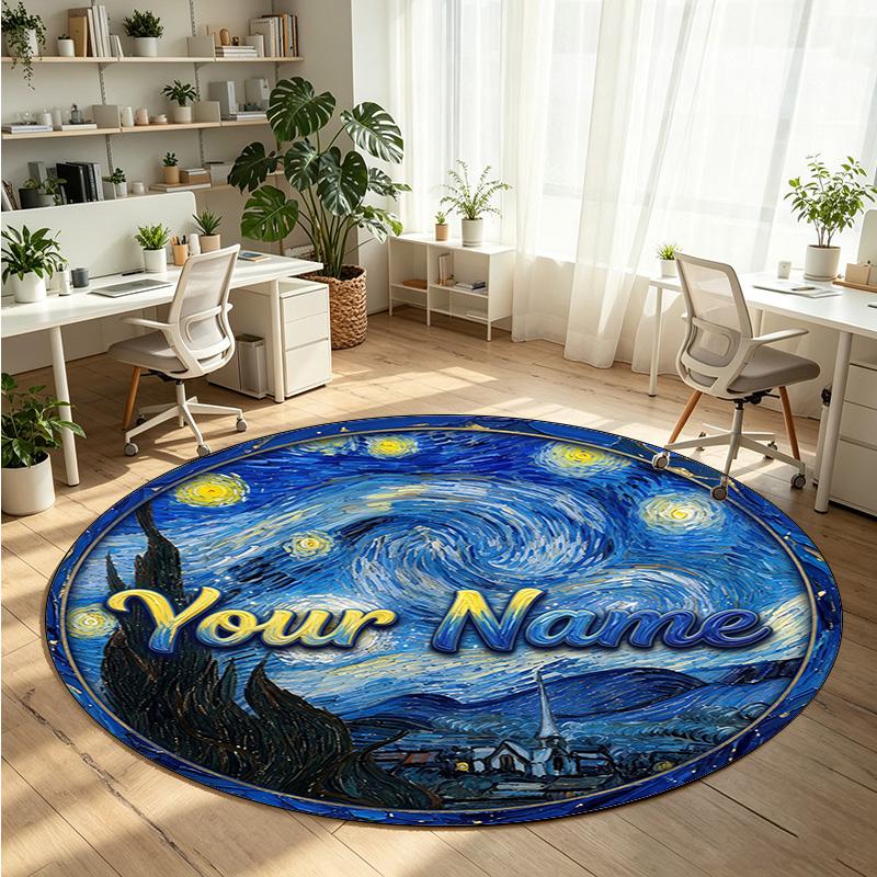 Space Celestial (112) Theme Round Crystal Velvet Rug Custom Name Text Personalized Floor Mat Home Decor Non Slip Crystal Carpet