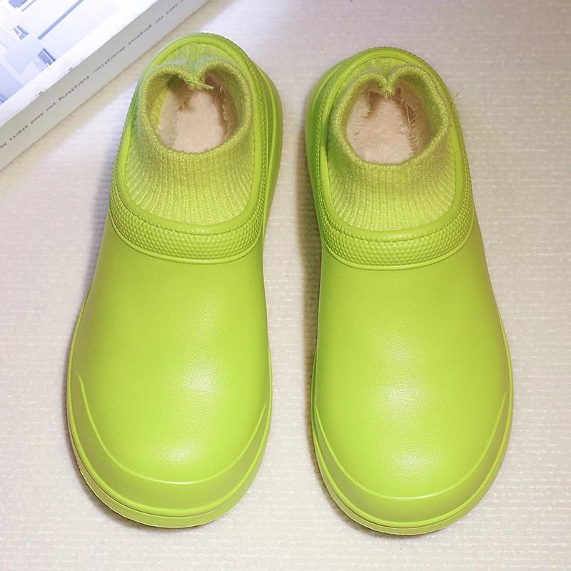 Мужская обувь для шеф-повара на платформе, меховая домашняя обувь из хлопка, мужские тапочки для дома, теплые, без застежек, молодежная мода, уличные сапоги из ЭВА