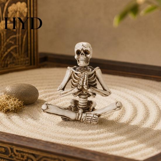 Gothic Yoga Skull Decoration Halloween Skeleton Statue, Funny Dead Figure for Party Decor, Combination Posture Decor Resin Ornament Haunted