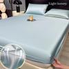 New Ice Silk Bed Sheet Set Summer Bedding Set Solid Color Bed Cover Fitted Sheet Full Package Bed Sheet Cooling Bed Sheet Silky Bed Sheet
