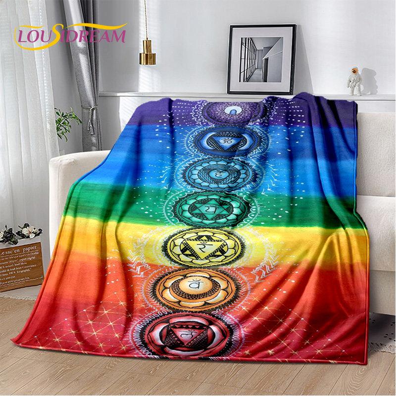 Мягкое плюшевое одеяло Rainbow 7 Chakra Mandala Bohemia, фланелевое одеяло, покрывало для гостиной, спальни, кровати, дивана, чехла для пикника