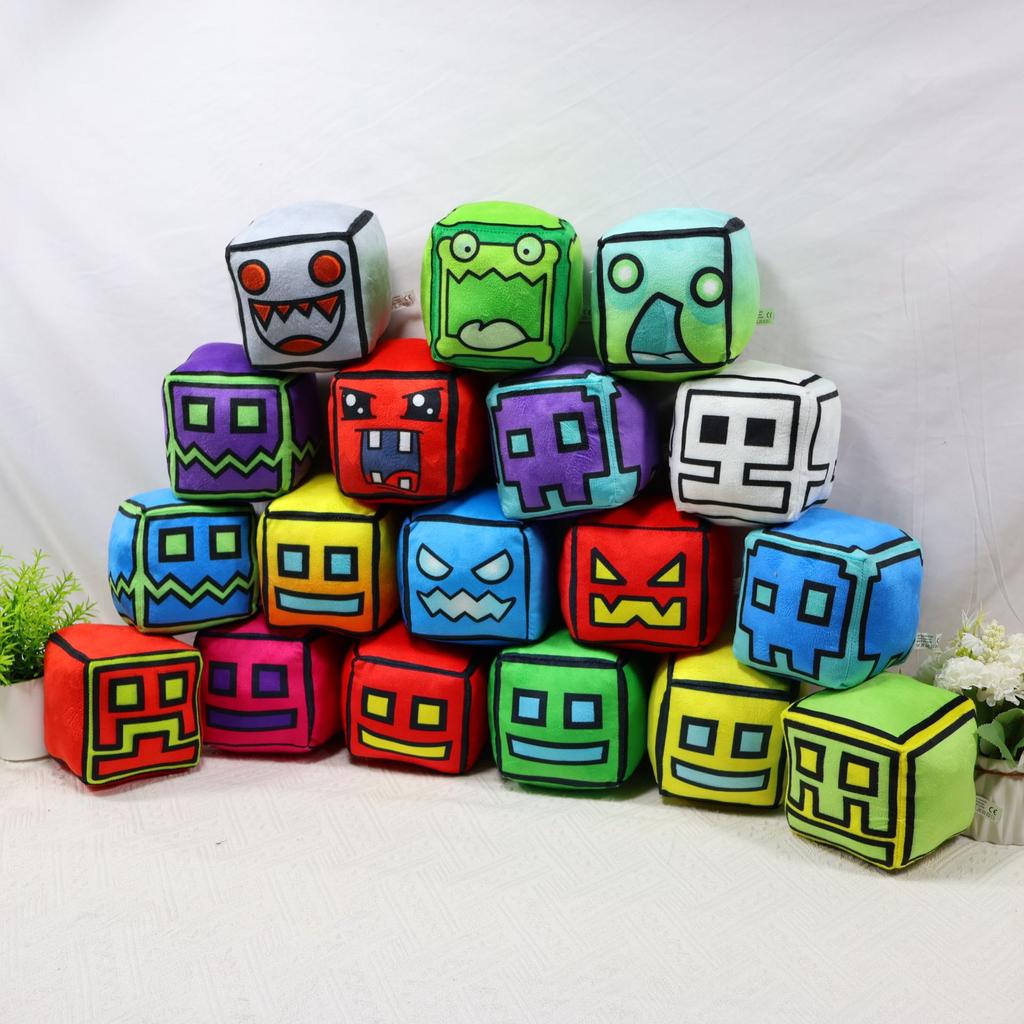 Geometry Dash Cube Plush Toys Small Pillow Stuffed Plushie Doll Square Pendant Game Cute Home Decor Children Birthday Gift