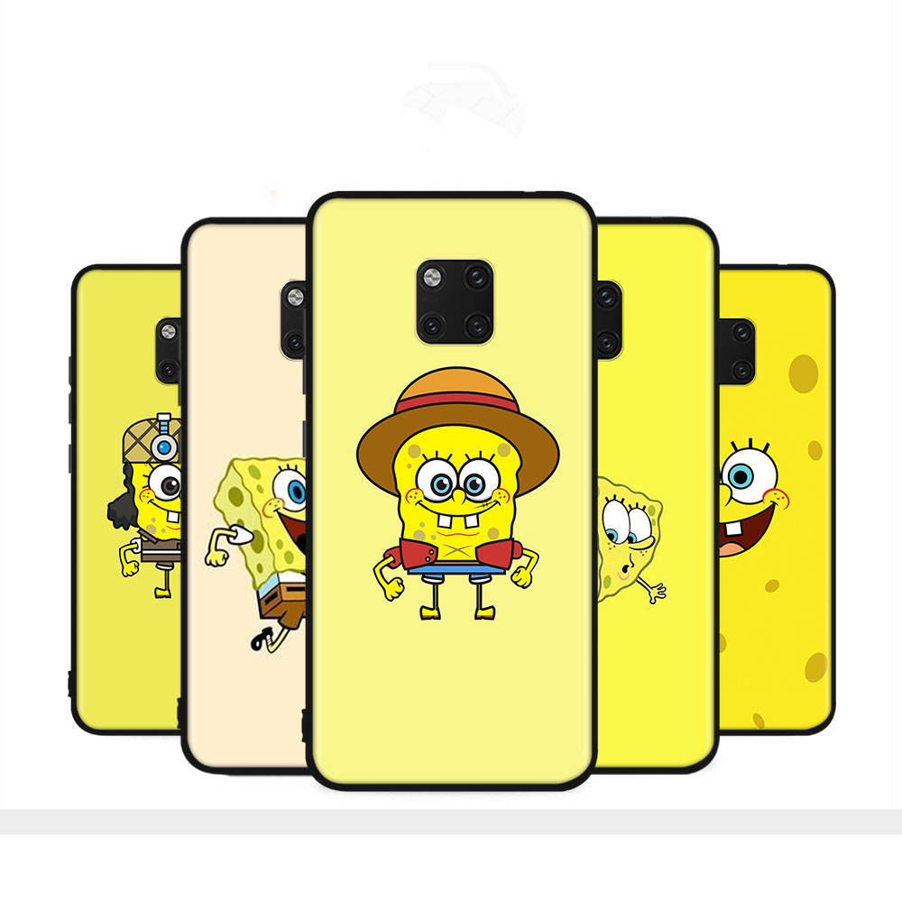 PB7 Little Cute Spongebob Black Sofe Case for iPhone 16 15 Plus 14 13 Pro 8 SE XR XS Max P30 Nova 5T Y5P Y6 Y7 Y8P Y9 Realme C30 C33 C31 VIVO Y36 V27