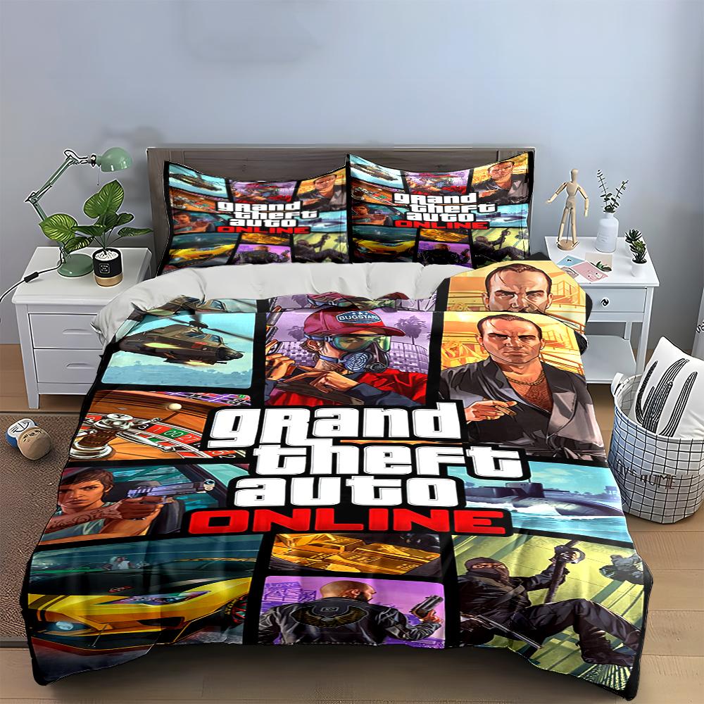 Grand Theft Auto Online Poster Bedding Set (1 duvet cover, 2 pillowcases, duvet not included) sofas
