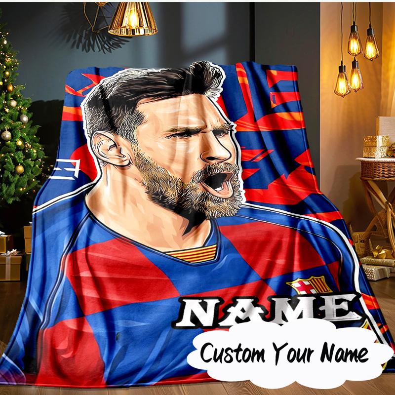 Custom Name Me-ssi football Blanket Ideal Bedding Blanket Perfect for Travel, Camping, Living Rooms, Offices, Sofas, Fan Christmas gift