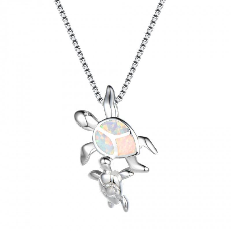 Summer European and American fashion boutique two turtles Opal pendant necklace creative design sense neck chain collarbone chain