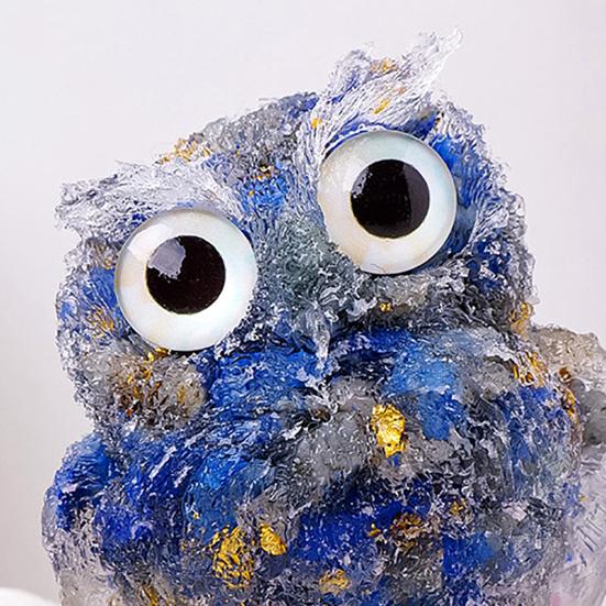 Natural Crystal Owl Figurine Handmade Resin Owl Statue Filled with Crystal Stones Tabletop Owl Ornament