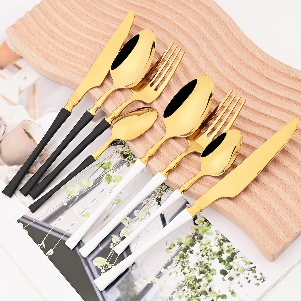 24Pcs Creative Gold Tableware Dinnerware Set Knife Fork Coffee Spoon Cutlery Set Stainless Steel Flatware Western Silverware
