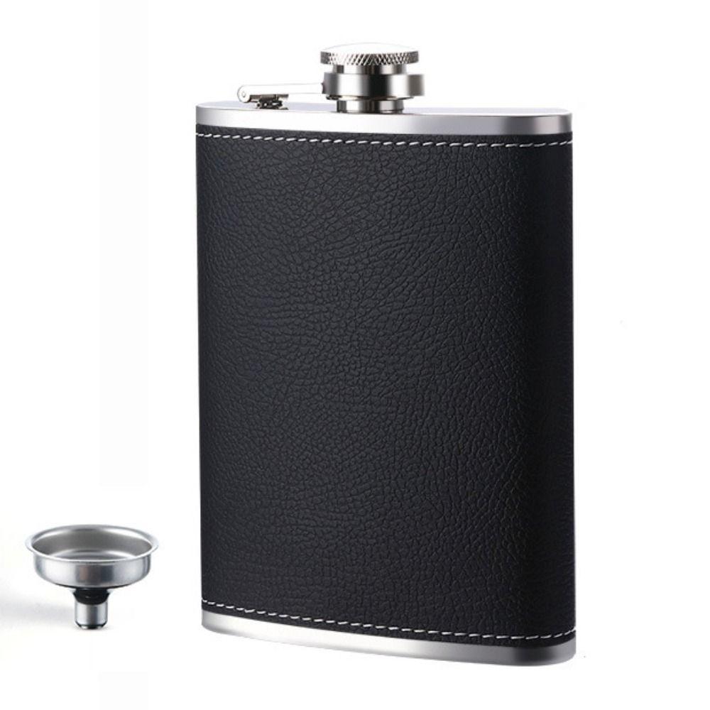 Stainless Steel Leather Texture Hip Flask with Funnel and Cups Whiskey Flasks Flagon  Outdoor