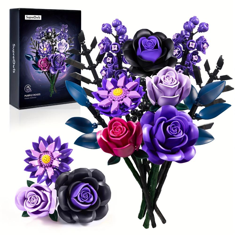 Purple rose building block toy, preserved bouquet, home decor, adult and women's gift building block toy