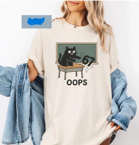 Funny Anti 67 Teacher Shirt, Six Seven Shirt, 6-7 Teacher Meme Tee, Cute Cat Tea
