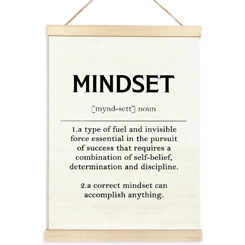 TAEDIN Mindset Motivational Definition Poster Hanger Frame, pirational Wooden Canvas Artwork Mental Health Print Hanging Sign, Positive Quotes for