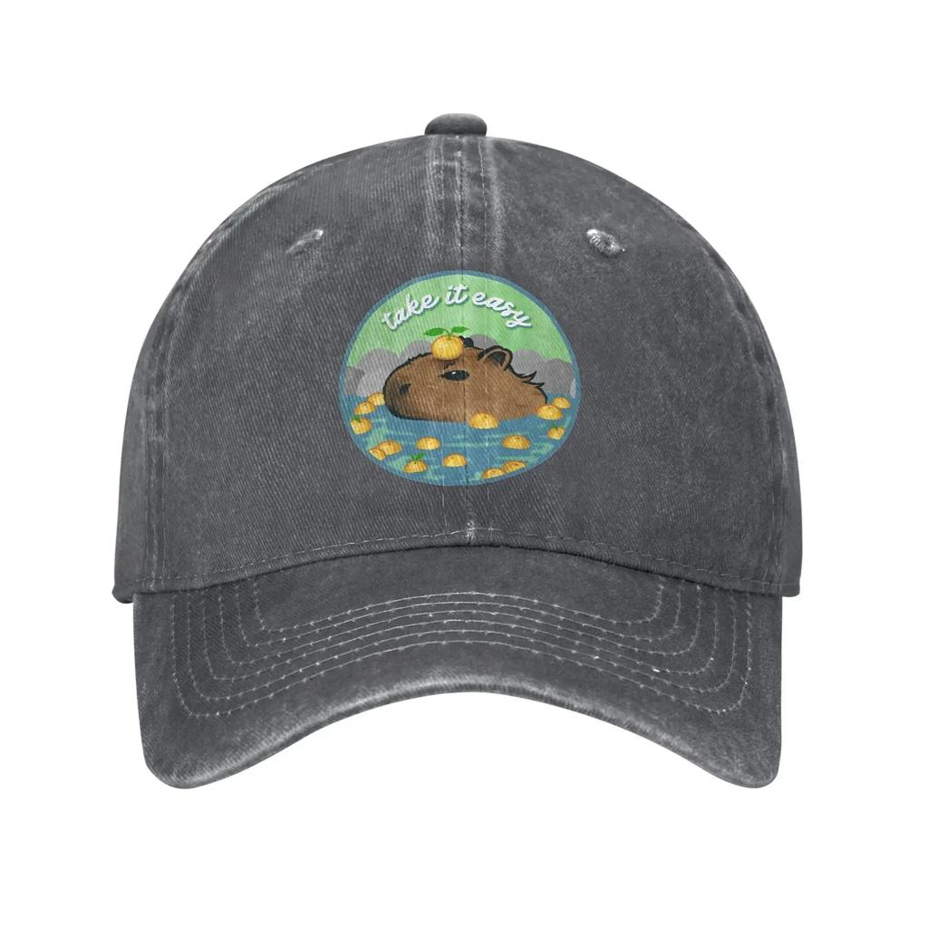 Винтажная Кепка-Бейсболка с Капибарой 'Take It Easy' Унисекс Потертая Стиранная Snapback Кепка Милое Животное Для Улицы Бега Мягкая Кепка Шляпа