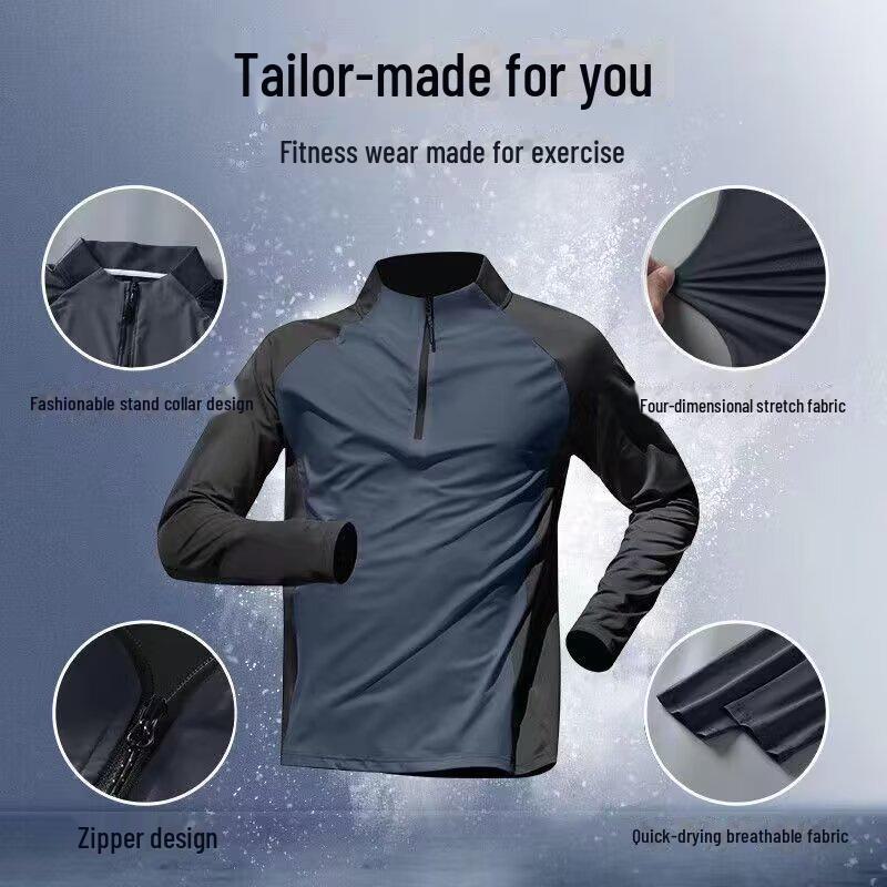 Мужская осенняя велоспортивная быстросохнущая тренировочная майка с длинным рукавом и застежкой-молнией на половину длины