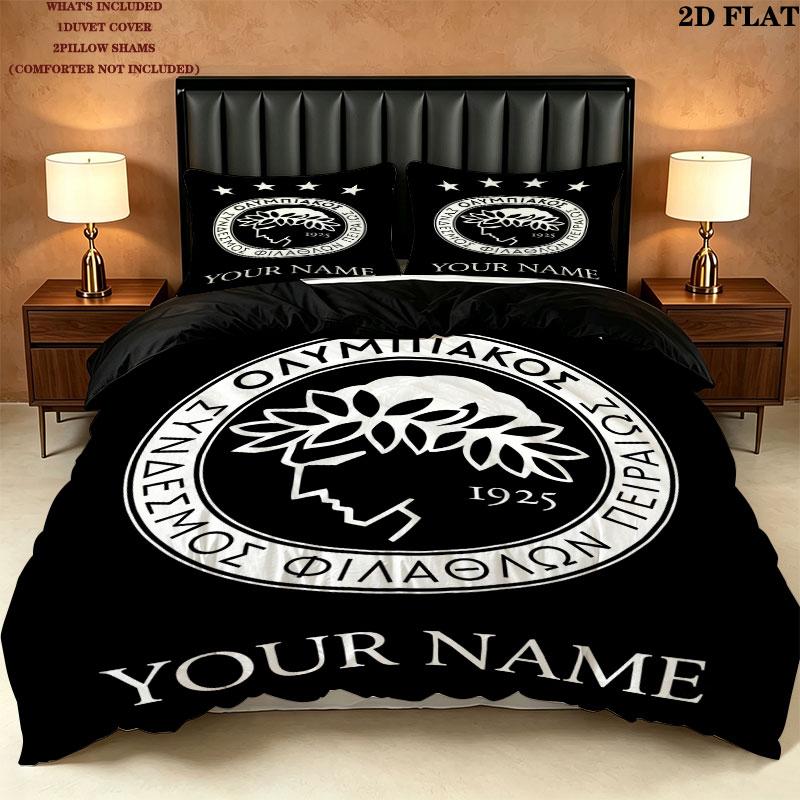 Custom Olympiacos F.C Bedding Quilt Set Quilt Cover Pillowcase Home Decoration Birthday Gift (1 * duvet cover + 2 * pillowcase, without core)