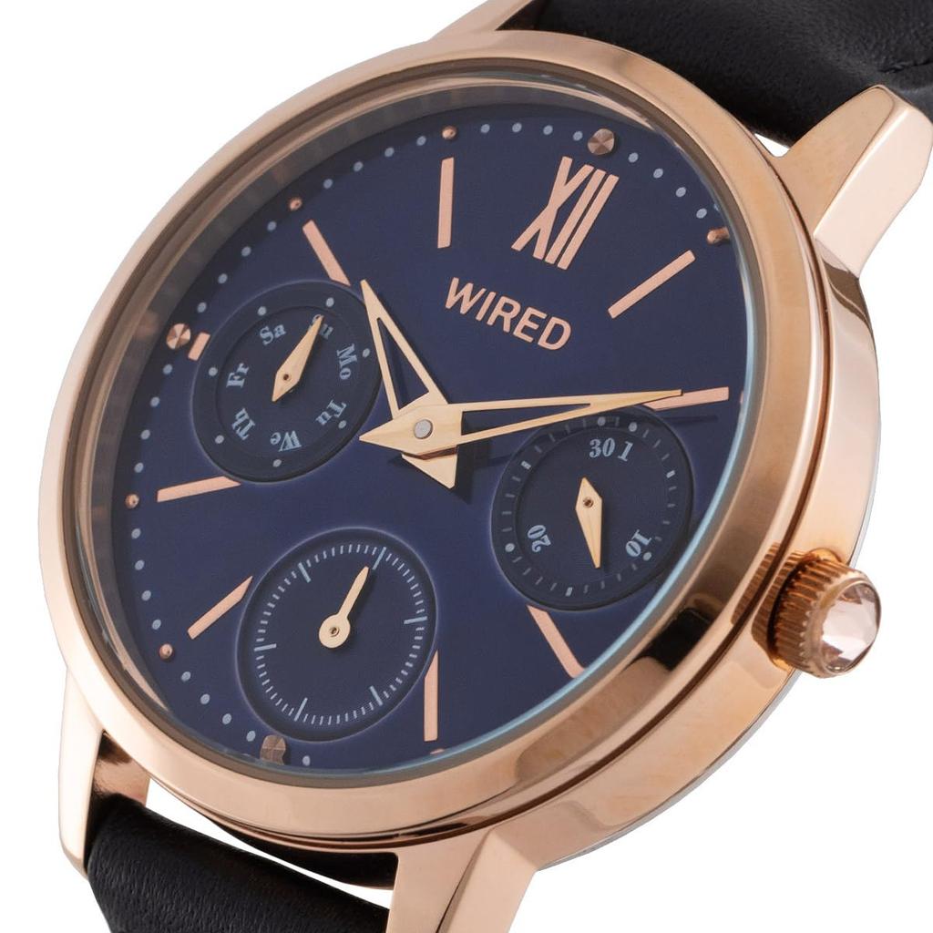 WIRED Часы AGET721 Хронограф Кожа Круглые Темно-синие Черные Женские Переведенные