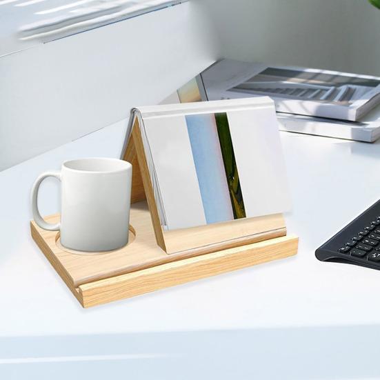 Triangular Bookshelf Stable Structure Wooden Book Stand with Cup Holder And Tablet Slot for Home Bedroom
