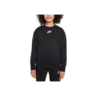 Nike Logo Embroidered Solid Color Fleece Round Neck Sports Sweatshirt Kids Sweatshirt Black DD7473-010