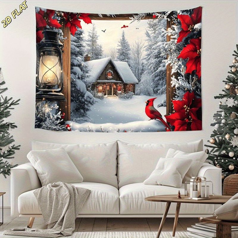 Merry Xmas Evergreens Crimson Bows Presents Backdrop Banner Party Wall Decor Home Accent Stylish Soft Durable Cozy Gift