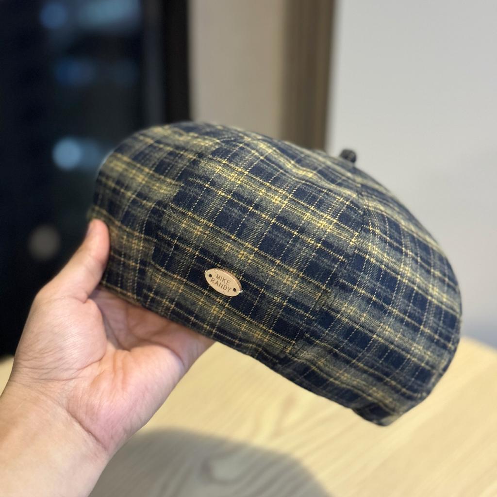 Корейская версия простой маленькой клетчатой беретки для литературных женщин, ретро, на каждый день, шляпа художника, большой обхват головы, шляпа-тыква