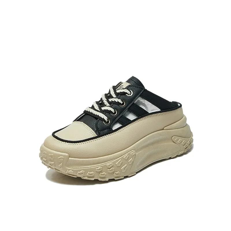 Женская обувь 2025 Закрытый носок Платформа Женские тапочки Мода Римский Толстая подошва Перфорация Шнуровка Удобные Повседневные Кроссовки