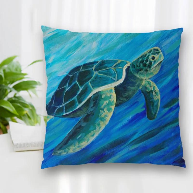 Hot Sale Decorative Pillowcase Turtle Art Painting Square Zipper Best Gift