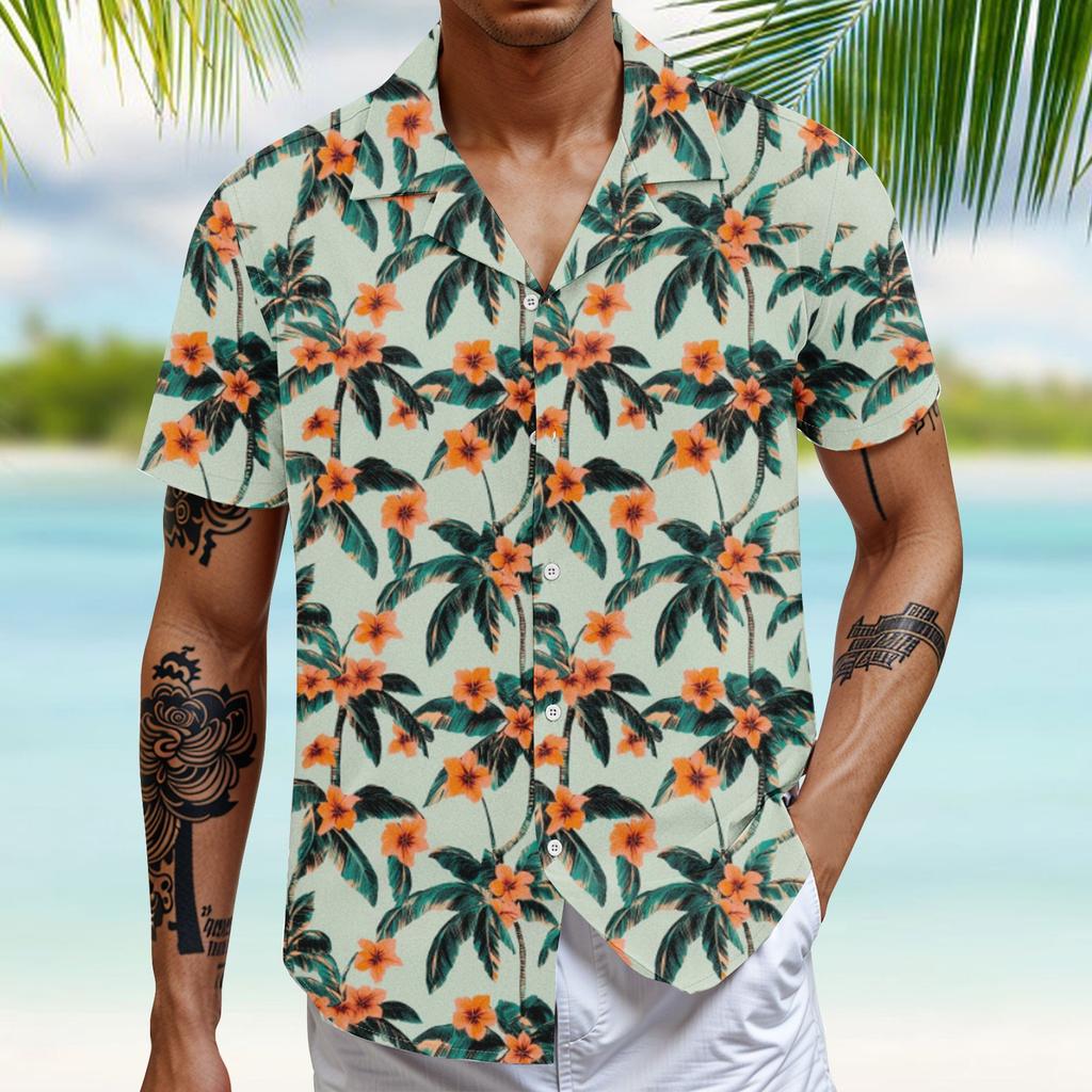 Мужская повседневная свободная рубашка с короткими рукавами, модная рубашка с принтом, топ