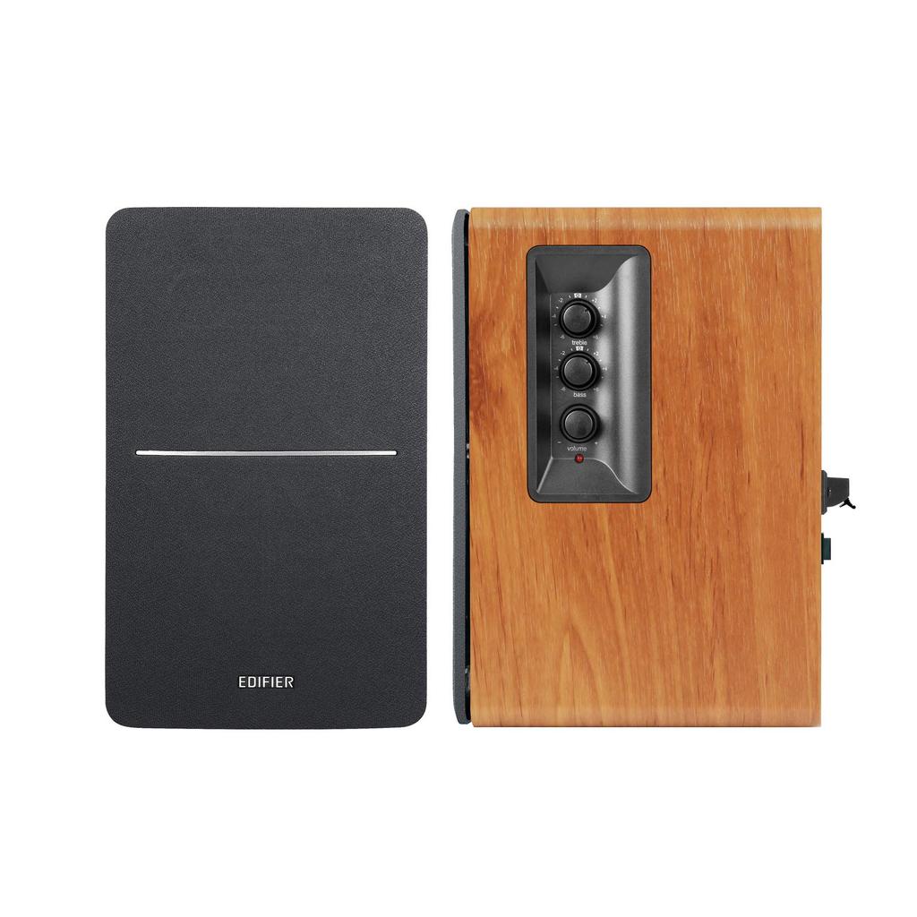 Edifier R1280Ts Active Bookshelf Speaker Subwoofer Output Amplifier Driver Rated Output Dual RCA Knob Control or Remote Wood Grain MDF Port, Built-in