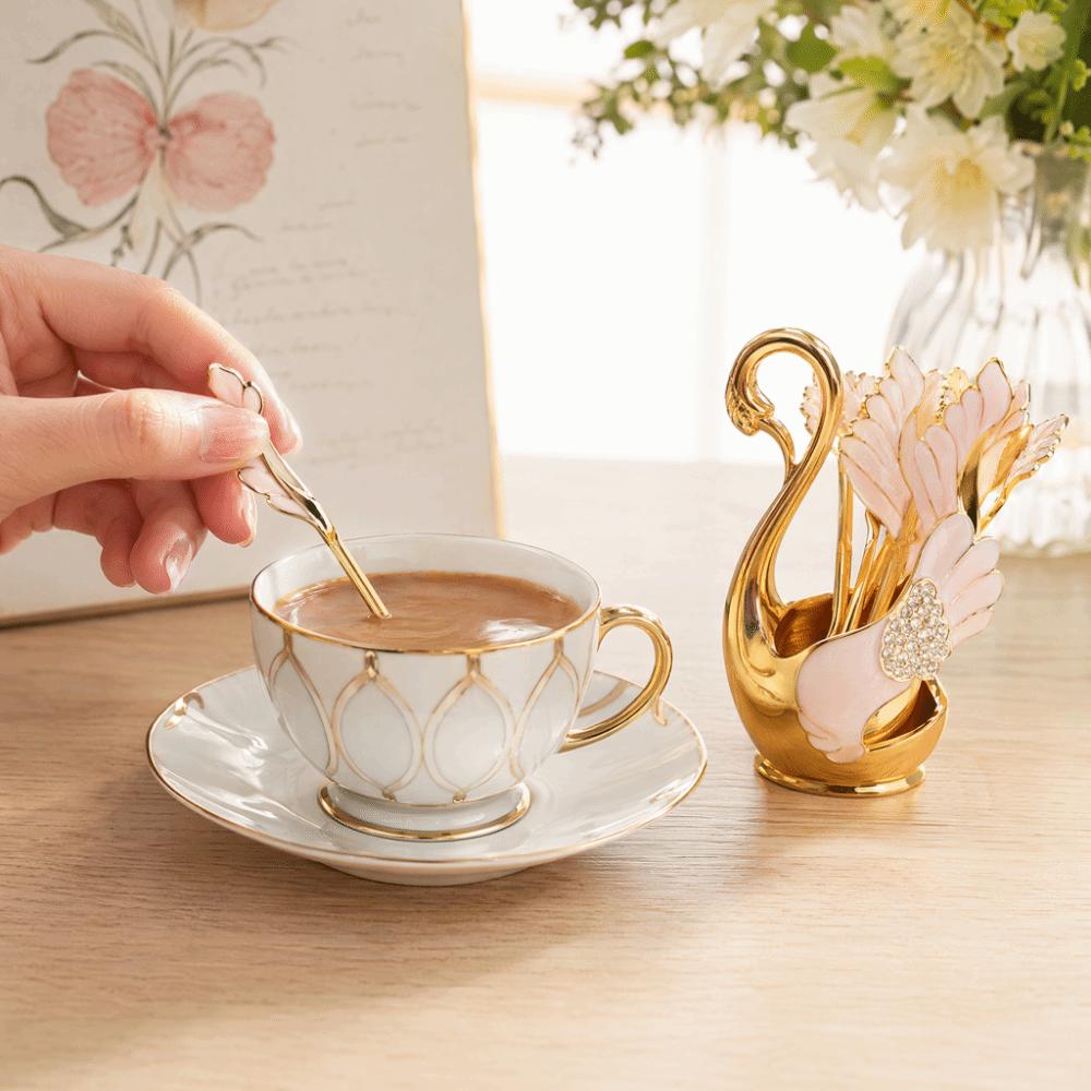 7pcs Golden Coffee Dinnerware Set Mirror Finish Coffee Spoon Set Dessert Spoon Set For Bistros Bars