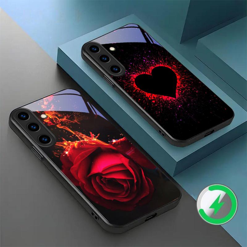 Великолепная Огненная Роза Подходит для Samsung Galaxy S26 Ultra S20 FE S21 S22+ S23 Plus S24 S25 Edge Магнетизм Стекло Чехол для Телефона