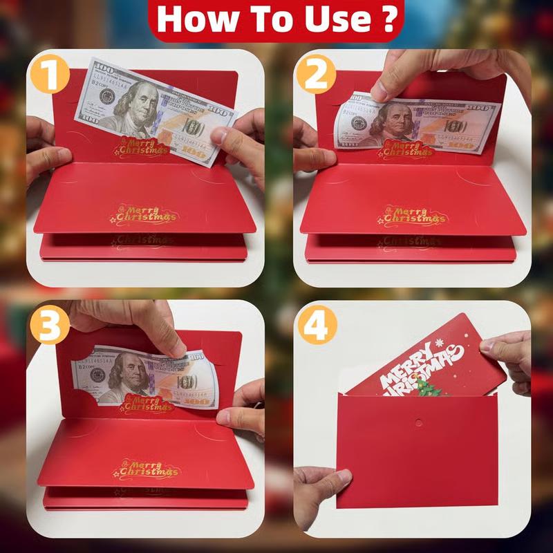 1pc Christmas Red Envelope 10 Card Position Cash Wallet Gift Card Christmas Surprise Party Greeting Card Money Box