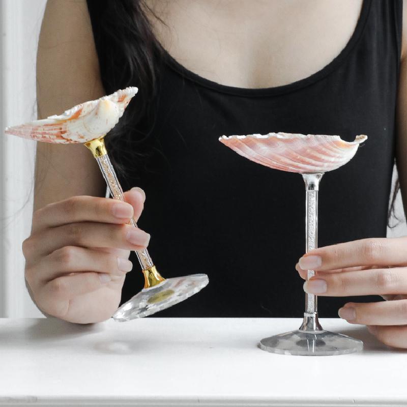 Luxury Tall Glass Natural Conch Fan Shell Glass Creative Personality Red Wine Glass Home Decoration Cocktail Mug Exquisite Gift