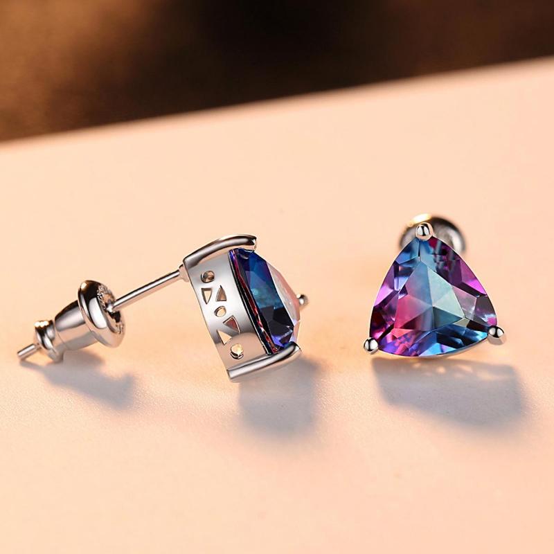 Серьги Braizl Stone Серебряные серьги-гвоздики с сокровищами S925 Серебряные блестящие серьги из натурального радужного камня женские