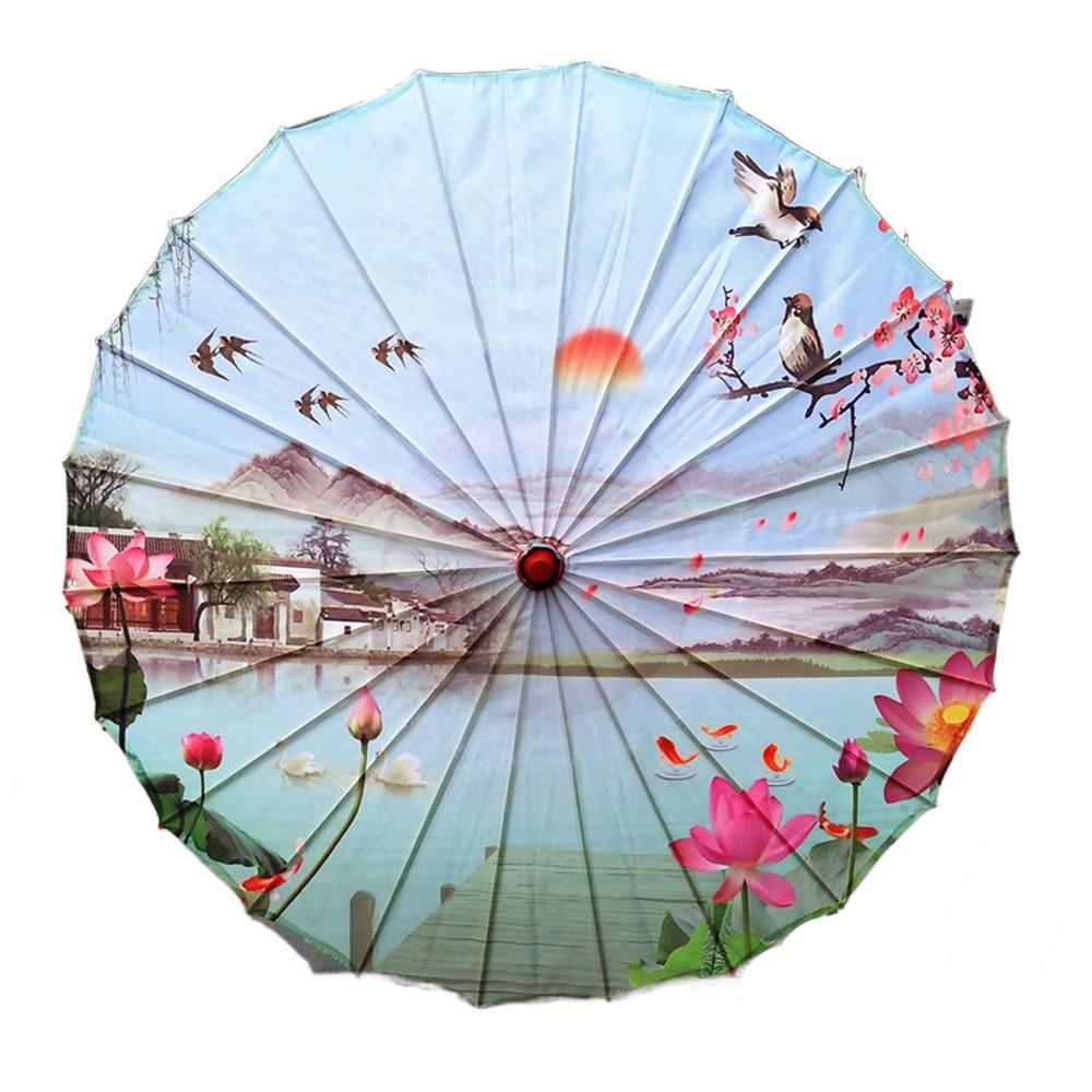 Waterproof Silk Cloth Women Umbrella Rain Proof Costume Parasol Flower Oil Paper Umbrella Party