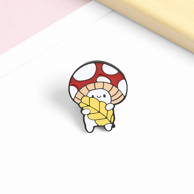 Стильные унисекс мультяшные броши в виде грибов, демонстрирующие восхитительные иконки кошки, ежа и лягушки