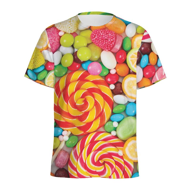 Colorful Lollipop Graphic T-shirt Summer Round Neck Short Sleeves 3D Printed Candy Tee Shirts Casual Oversized T Shirt
