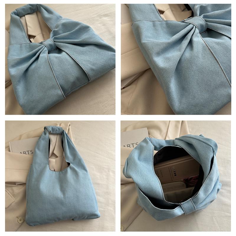 Модная и Минималистичная Джинсовая Сумка на Одно Плечо с Изысканным Бантом, Нишевая Сумка-Тоут для Поездок на Работу KTY