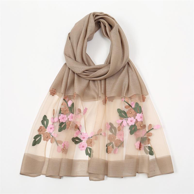 Luxury Shiny Lace Scarf Silk Women Hijab Soft Wool Shawls and Wraps Large Flower Thin Scarves Foulard Female Bufanda New