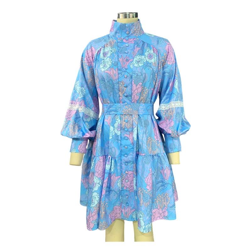 Плюс размер весенне-осеннее женское платье модные темпераментные платья-рубашки с высоким воротником и принтом