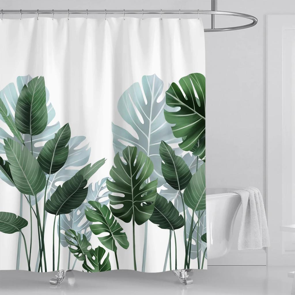Watercolor Leaves Top Plants and Flowers Bathroom Decor Shower Curtain with Hooks Waterproof Suitable for Bathroom Decoration
