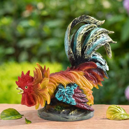 Resin Rooster Figurine Indoor Outdoor Colorful Statue Rooster Figure Model Garden Sculpture Desktop Decoration