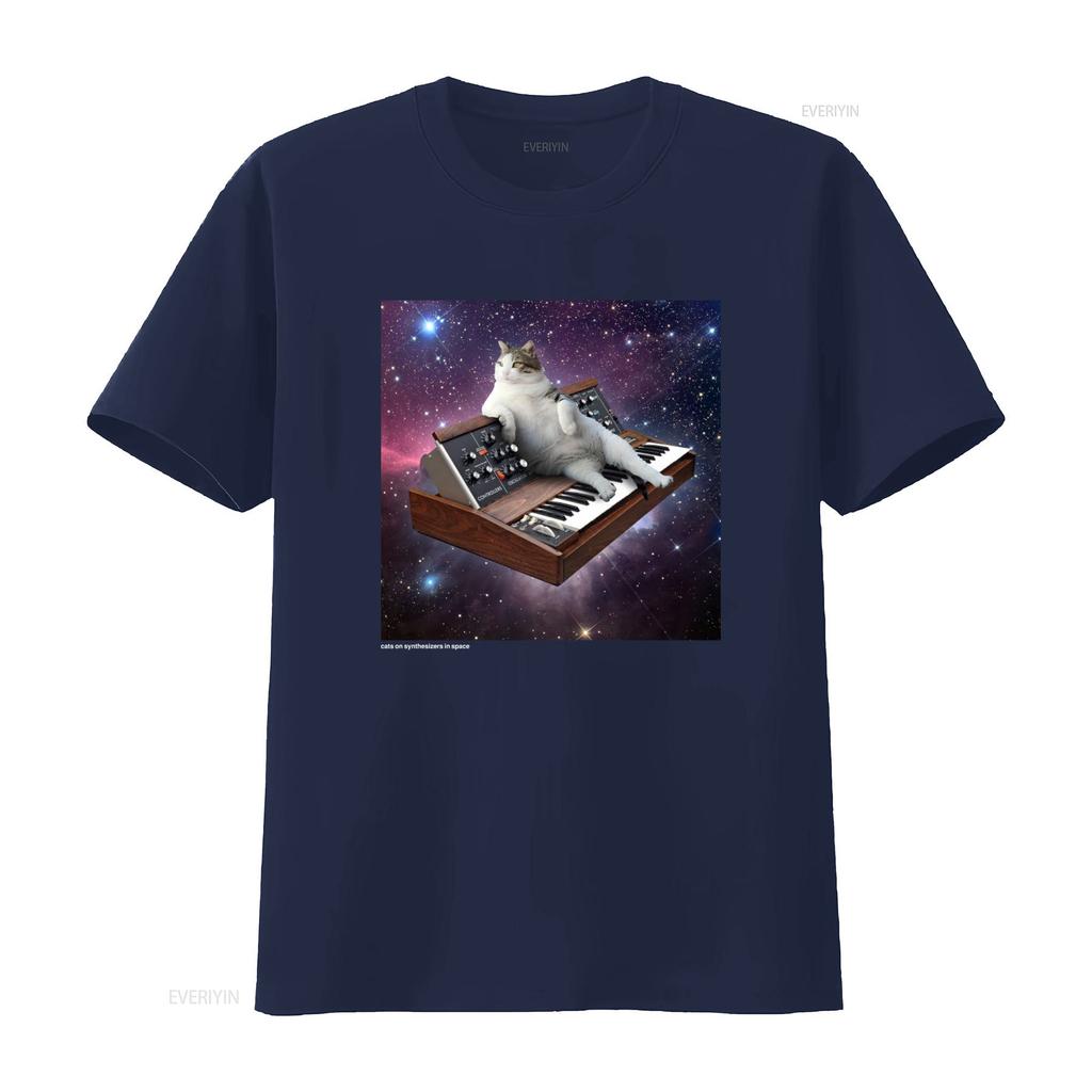 Крутые Коты на Синтезаторах в Космосе Minimoog Футболка Для винтажный Стильный Слегка Растянутый Унисекс дизайнерская одежда