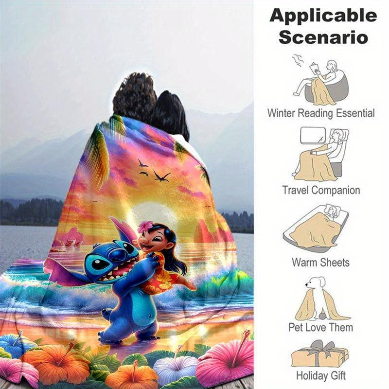 Lilo & Stitch Design Throw Blanket Soft Polyester Fabric for Office Chair or Sofa Ideal for Birthday, Halloween, Christmas Gifts
