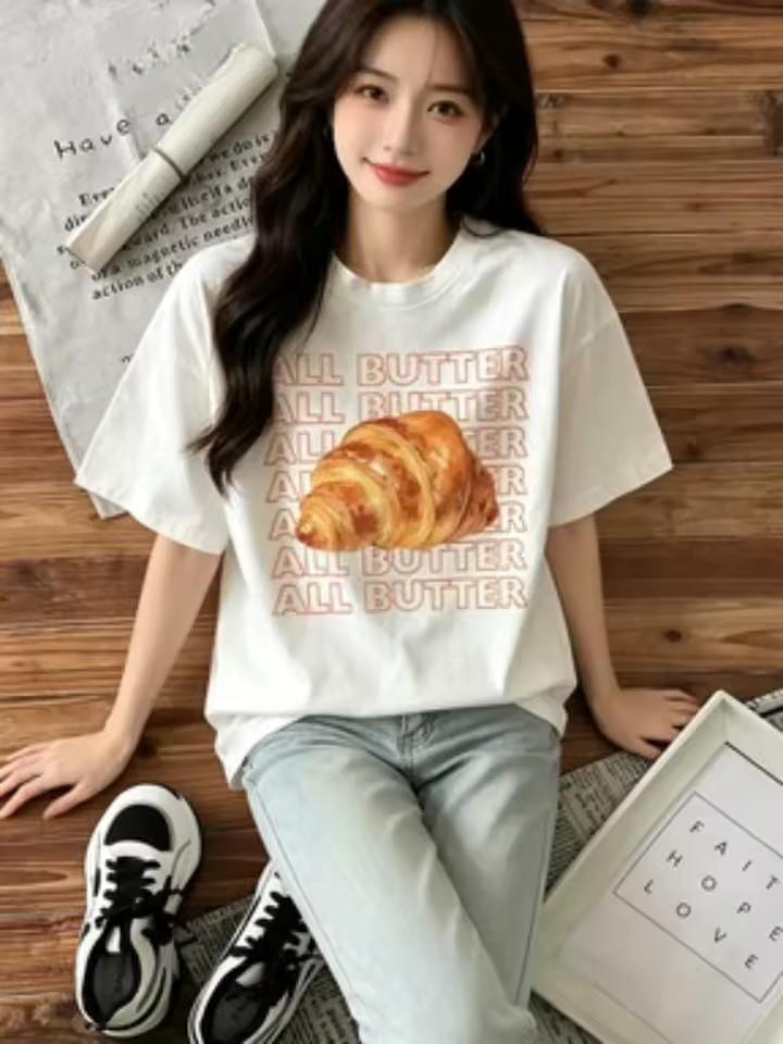 All Butter Letter Print Women T shirt Short-Sleeve Round-Neck T-Shirt Vintage Graphic Tops Cute Fashion Female Clothing