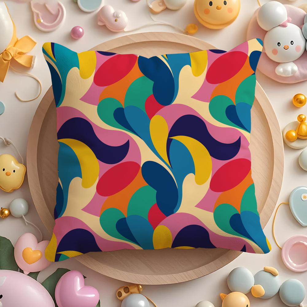 HOT Abstract Colorful Pattern Cushion Cover Home & Car Multi-Scene Pillow Cover - Reversible, Soft & Durable for Daily Use